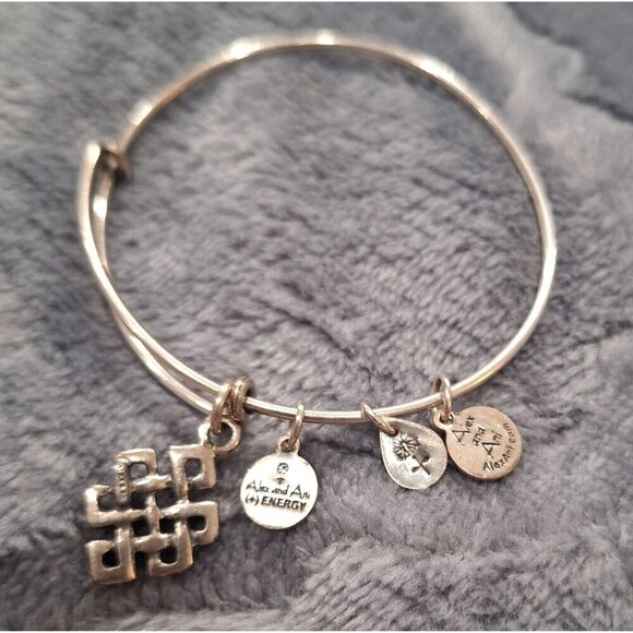 Alex And Ani Endless Knot Charm Expandable Wire Bangle Bracelet Silver Tone - Picture 1 of 2